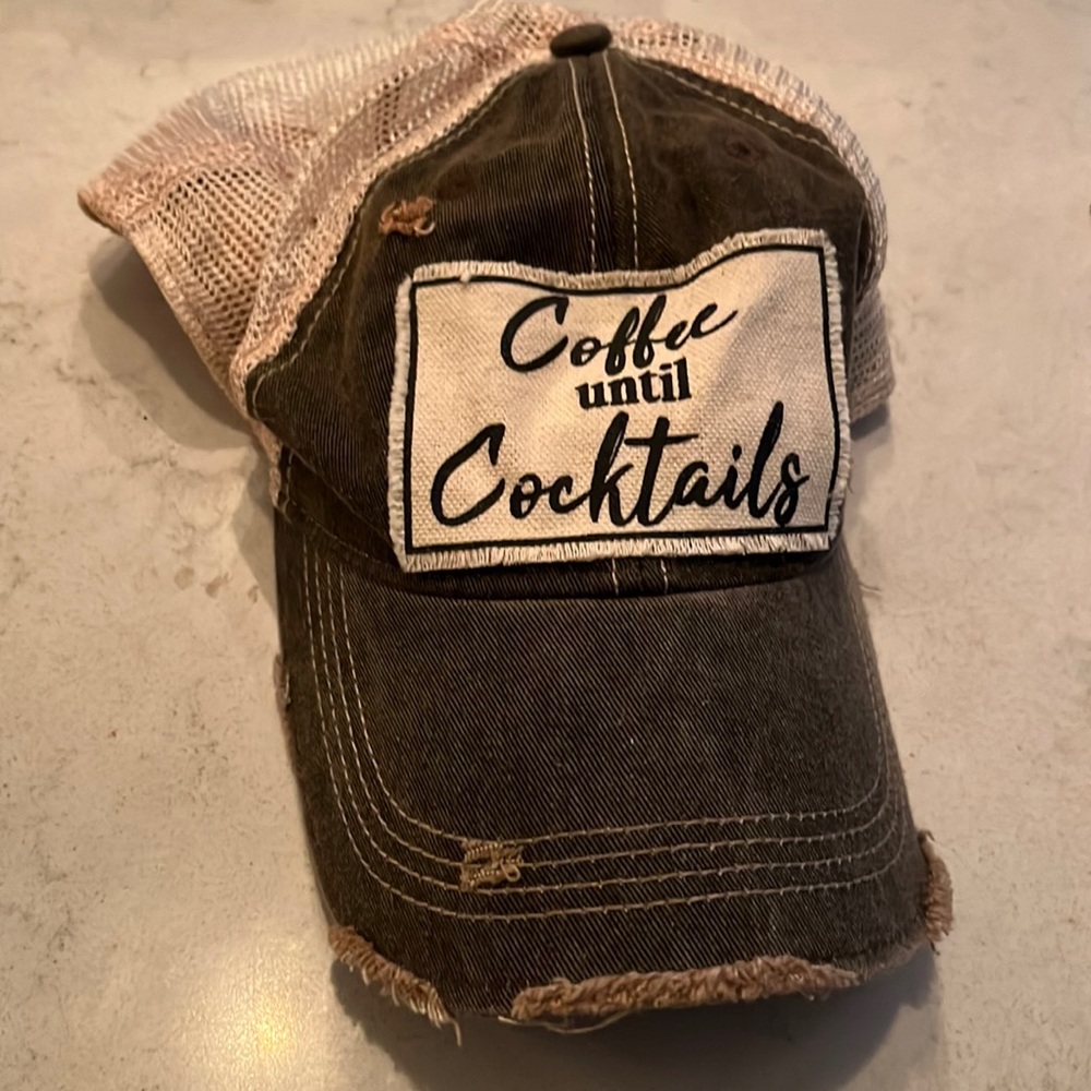 Coffee until cocktails distressed baseball hat
